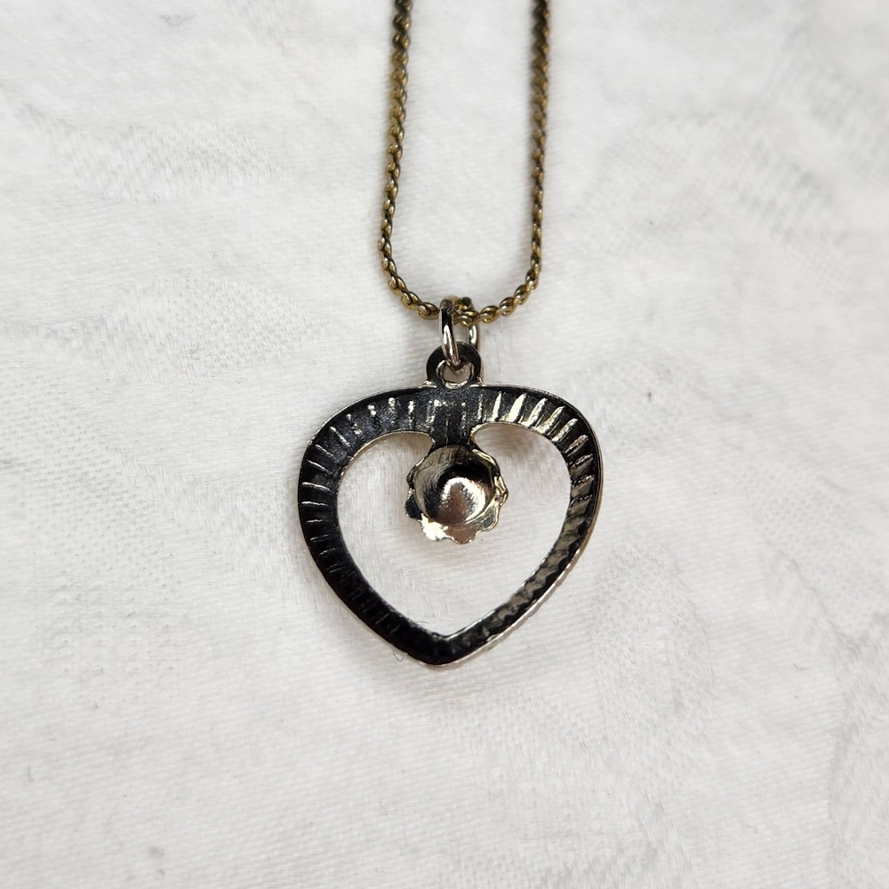 Silver gold heart pearl pendant - Picture 3 of 5